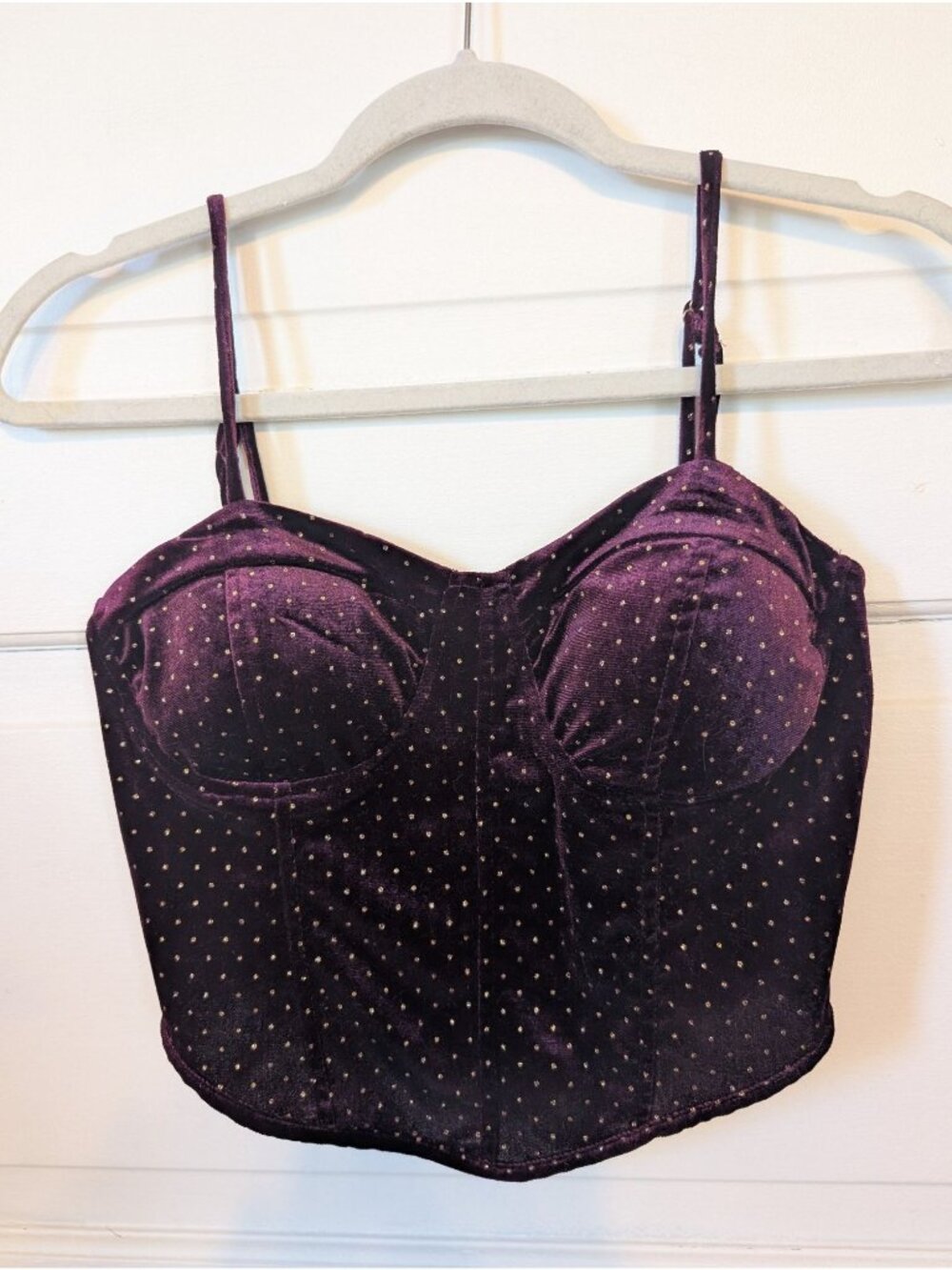 Women's Velvet Burgundy Bustier Crop Top Metallic Accent Size M (fits small)